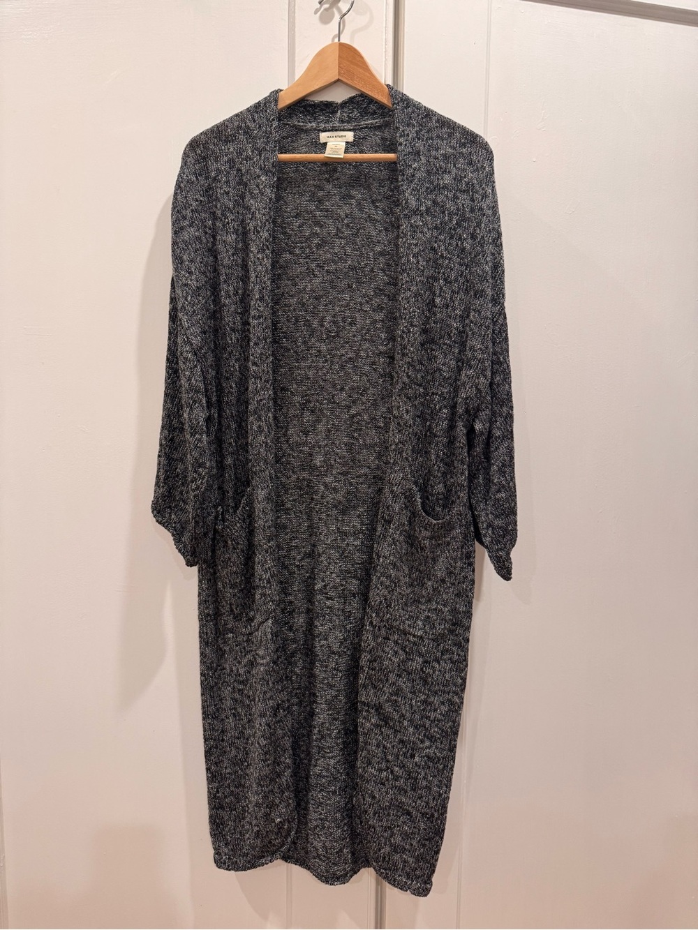 Max Studio Black & White Marled Open-Front Slouch Cardigan Women’s Medium NWOT